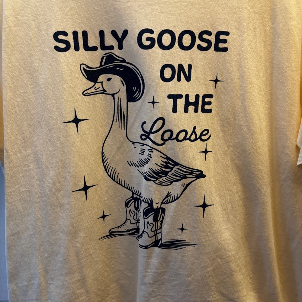Yellow Graphic Tee with Goose Print